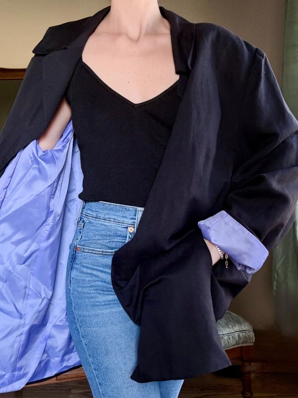 Plus Size 26W Black Linen Blend Oversized Blazer 90s Minimalist Bob Mackie